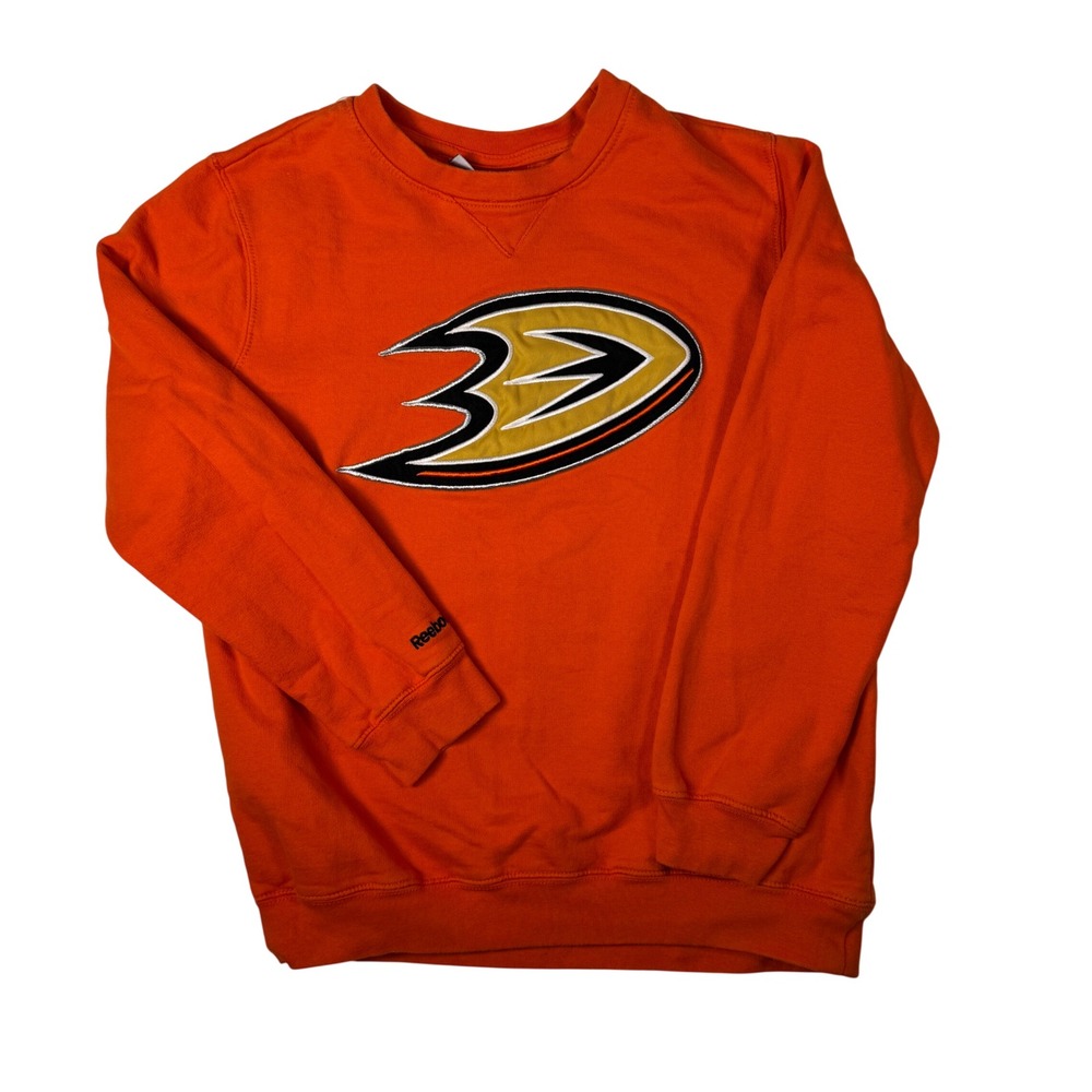 Reebok Sweatshirt Kids L Orange Anaheim Ducks NHL Hockey Sporty Kids